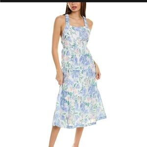 Scrunch Strap Tiered Midi Dress - Peri Jardin Print XS